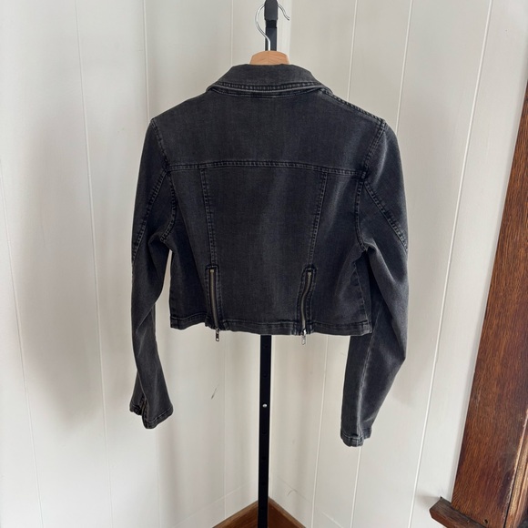 Free People James Dean Crop Moto Jacket Washed Black Womens Medium Cotton Blend - Picture 4 of 10